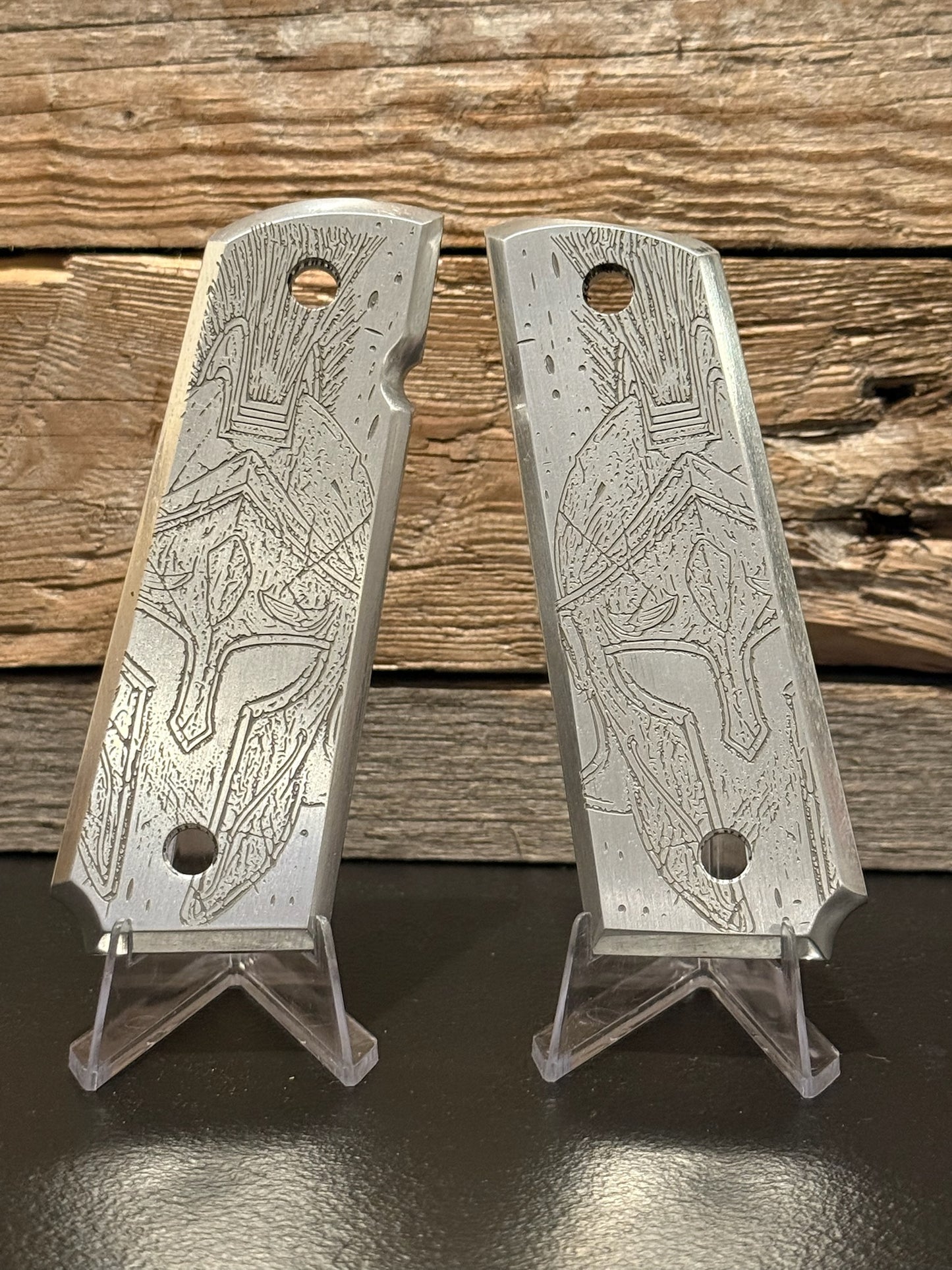 Custom Engraved Aluminum 1911 Spartan Grips – Unbreakable Valor