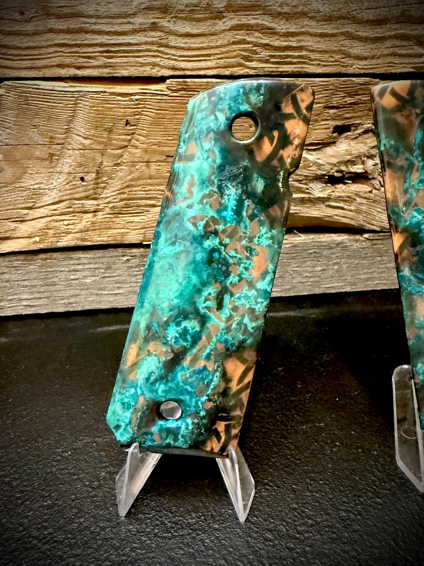 Custom Patinaed Curved Copper 1911 Grips – Shipwreck