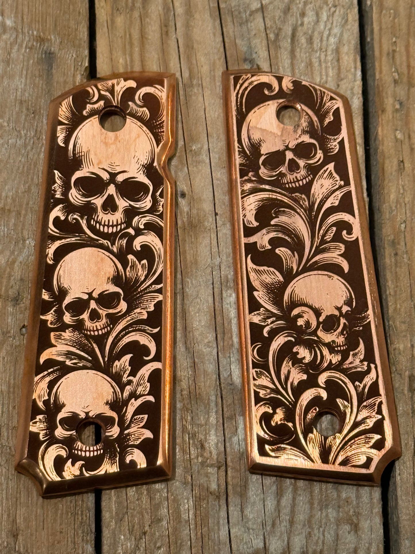 Skull-Engraved 1911 Grips – Death’s Grip Copper
