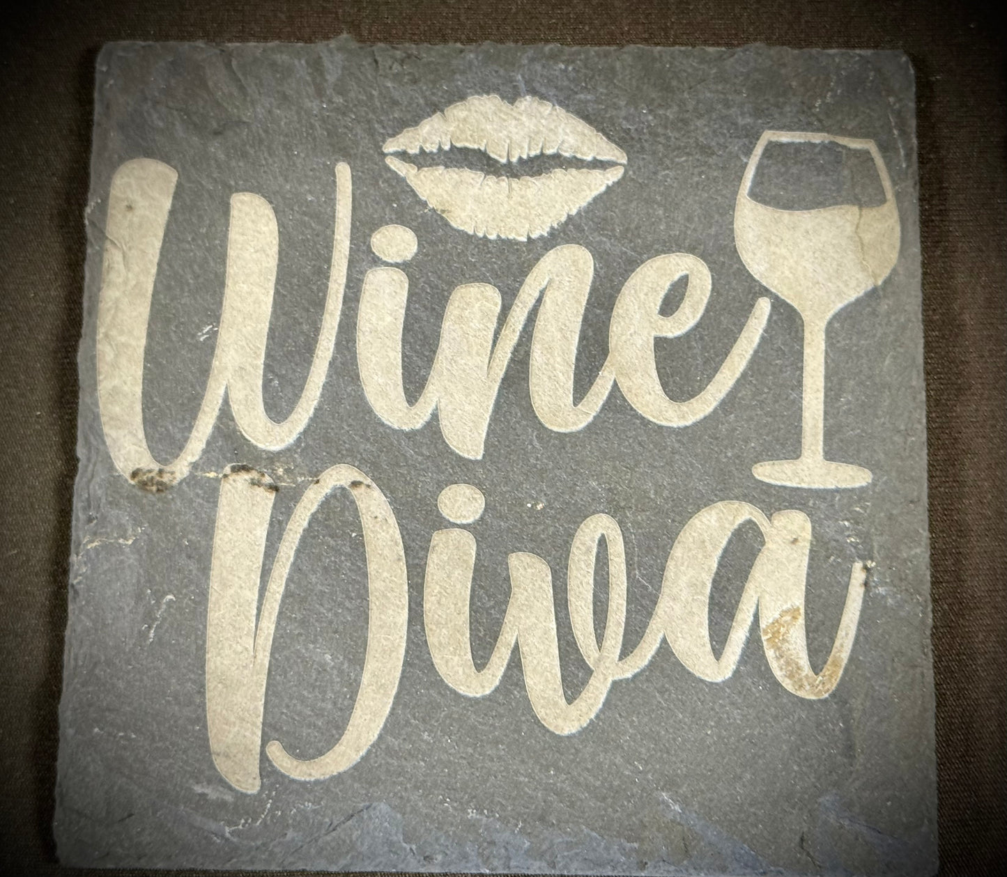 Wine Diva Slate Coaster – Engraved Stone Art