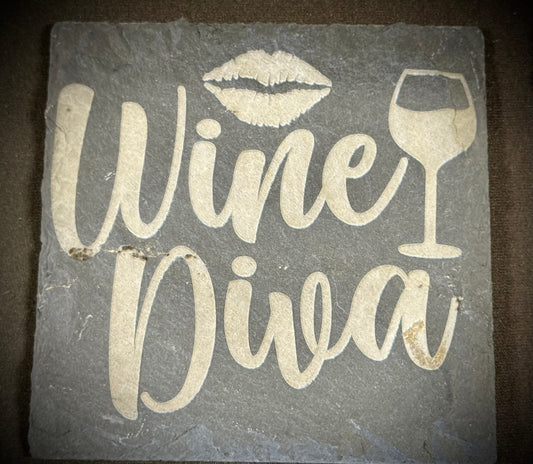 Wine Diva Slate Coaster – Engraved Stone Art