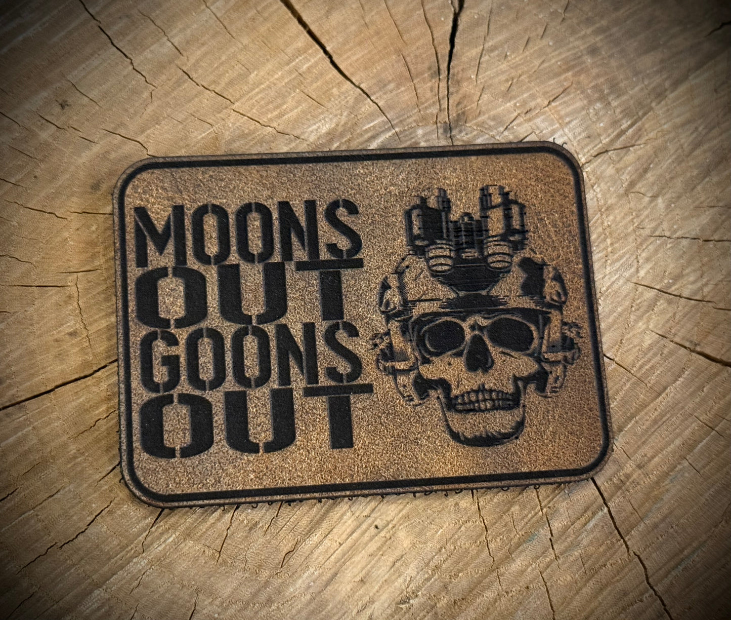 Moons Out Goons Out Leatherette Morale Patch – Velcro-Backed Night Raid Renegade