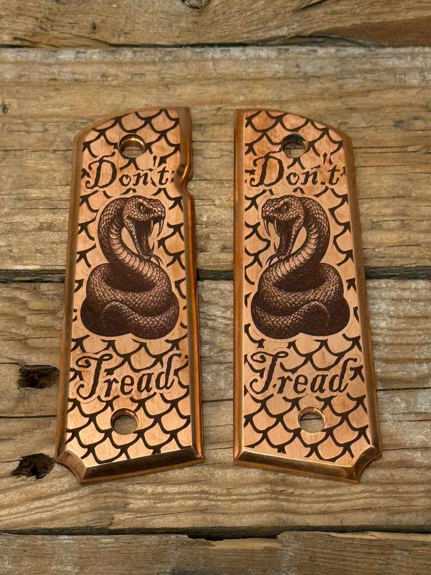 Custom Engraved Copper 1911 Don’t Tread Grips – Defiant Bite