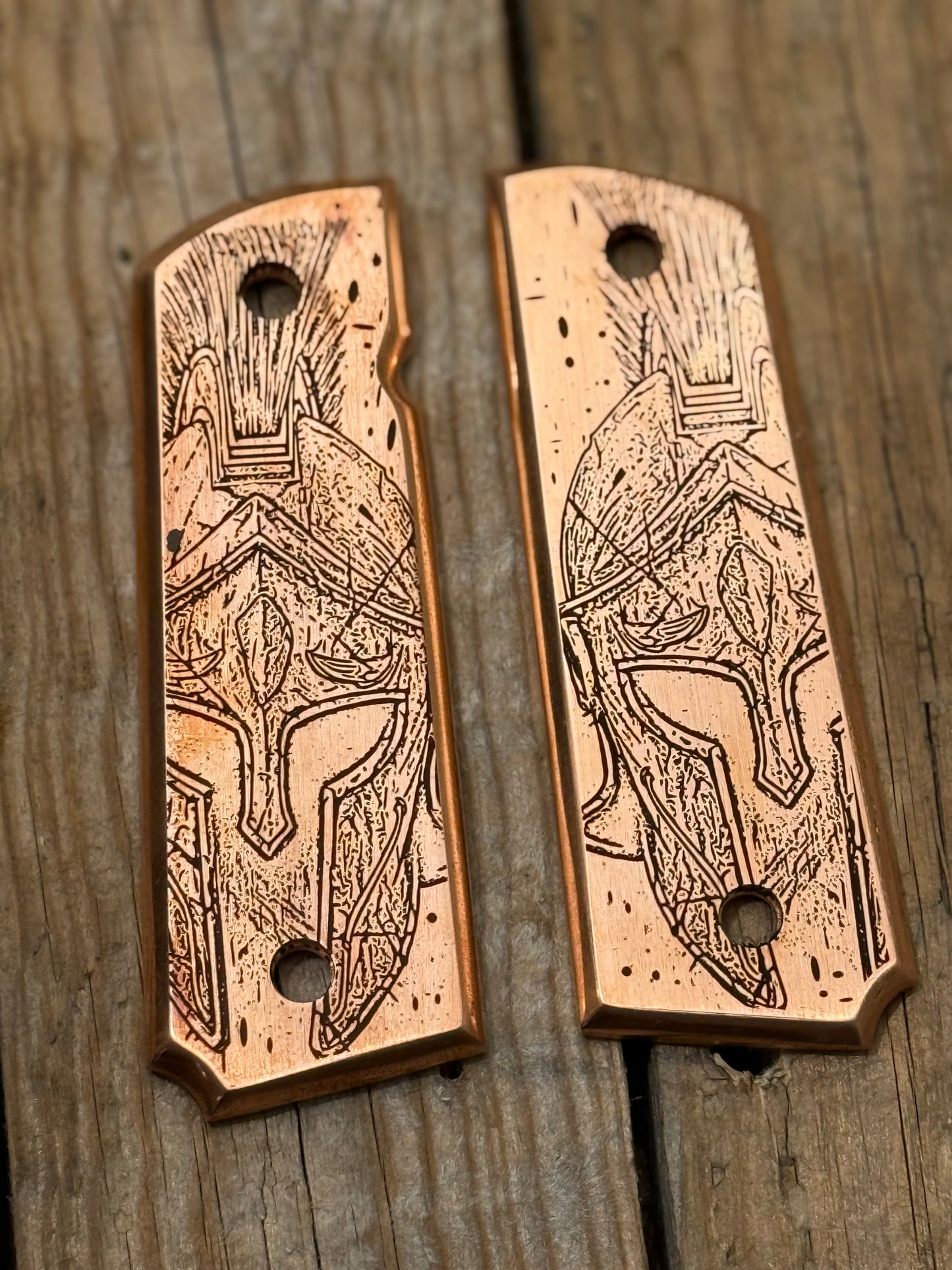 Custom Engraved Copper 1911 Spartan Grips – Warrior’s Edge
