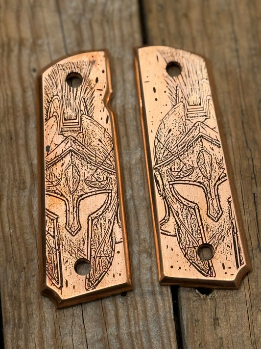 Custom Engraved Copper 1911 Spartan Grips – Warrior’s Edge
