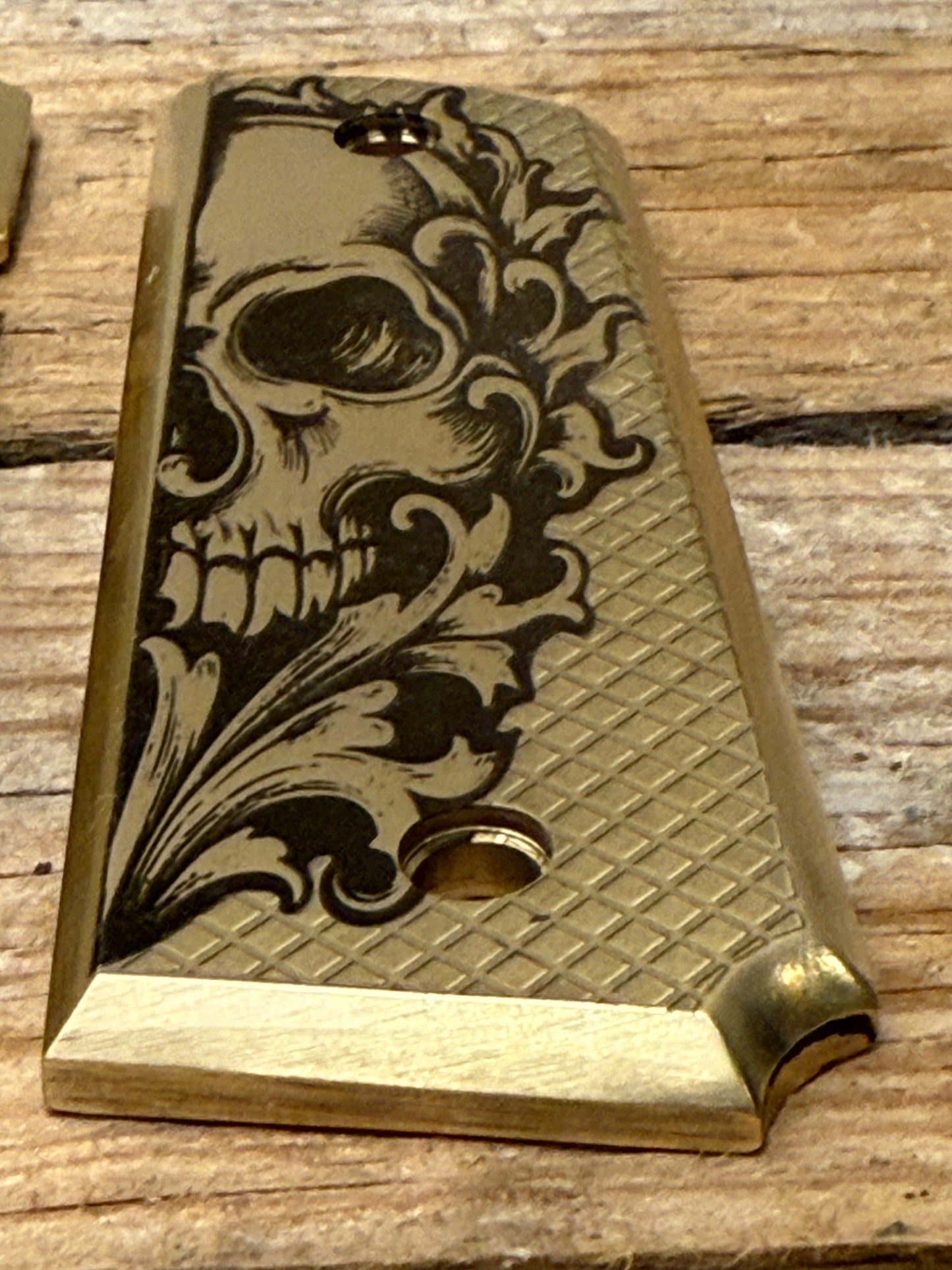 Custom Engraved Brass 1911 Skull Grips – Fearless Precision