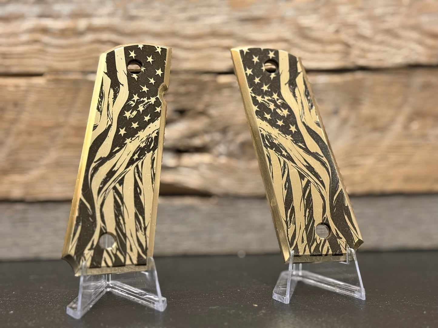 Custom Engraved Brass 1911 American Flag Grips – Stars, Stripes, Freedom