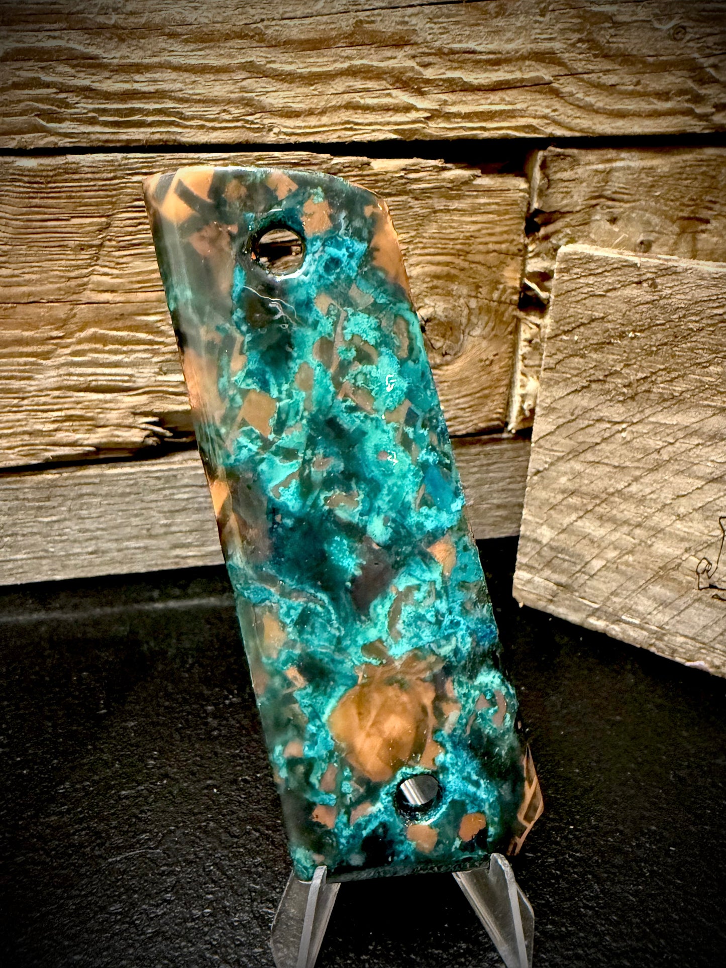 Custom Patinaed Curved Copper 1911 Grips – Shipwreck