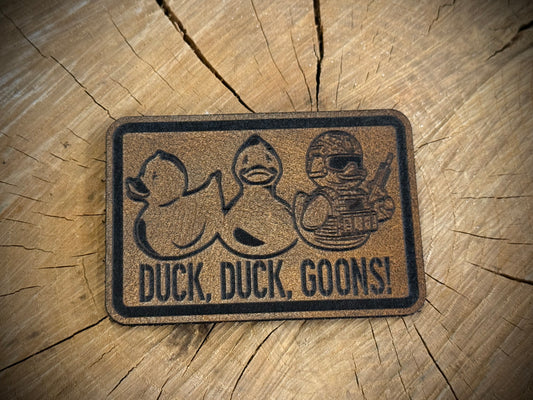 Duck, Duck, GOONS! Leatherette Morale Patch – Velcro-Backed Quackpocalypse Squad