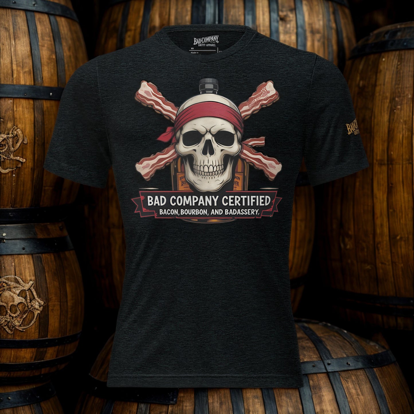 Bacon, Bourbon and Badassery - Short sleeve t-shirt