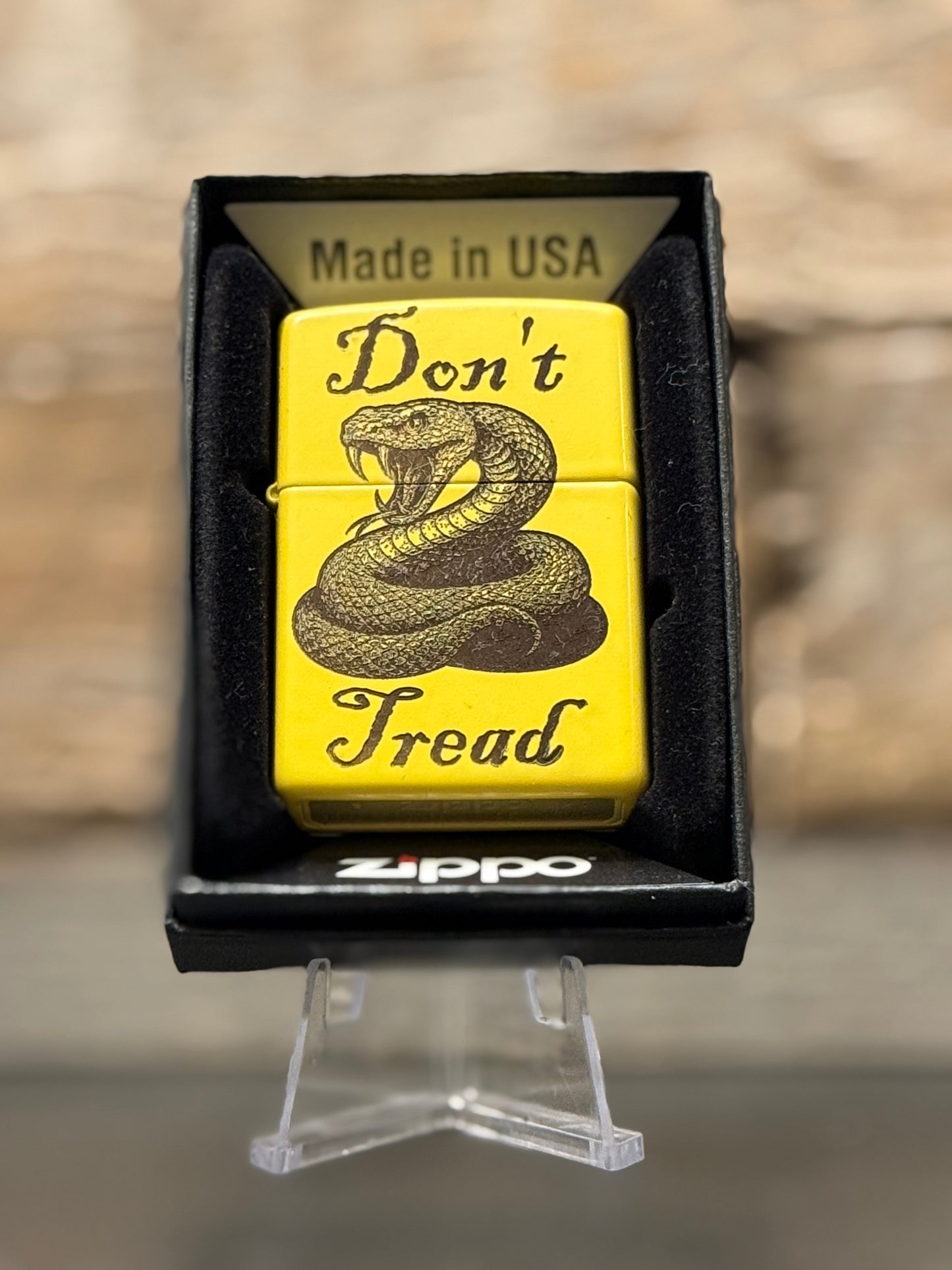 Custom Engraved Zippo Don’t Tread on Me Lighter – Ignite Defiance (Gadsden Yellow)