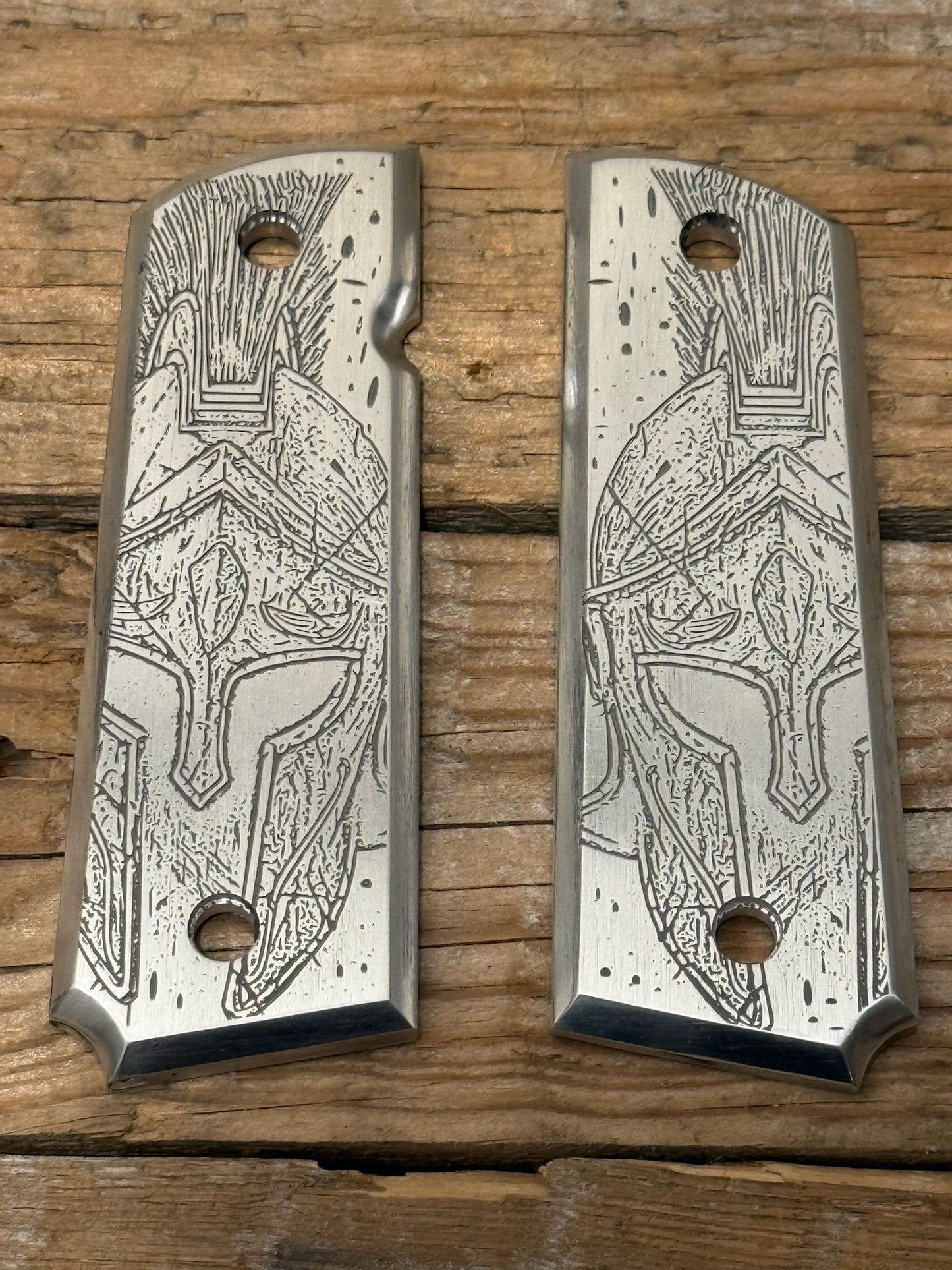 Custom Engraved Aluminum 1911 Spartan Grips – Unbreakable Valor