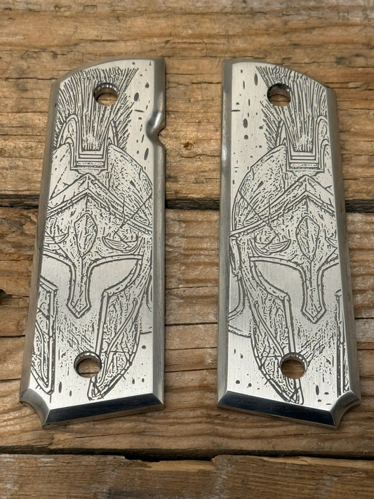Custom Engraved Aluminum 1911 Spartan Grips – Unbreakable Valor