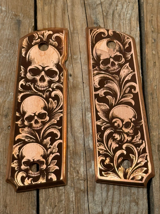 Skull-Engraved 1911 Grips – Death’s Grip Copper