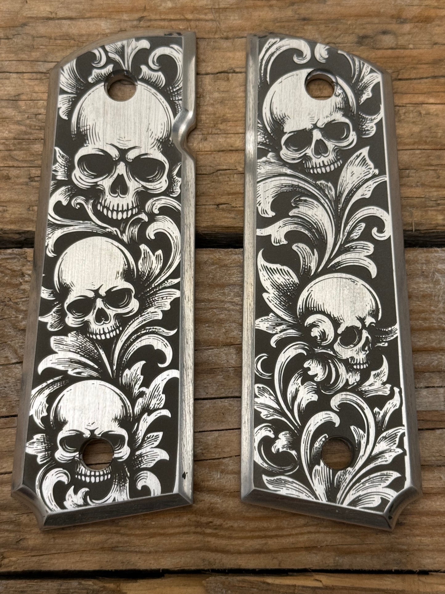 Skull- Custom Engraved 1911 Grips (Aluminum) – Death’s Lightweight Grip