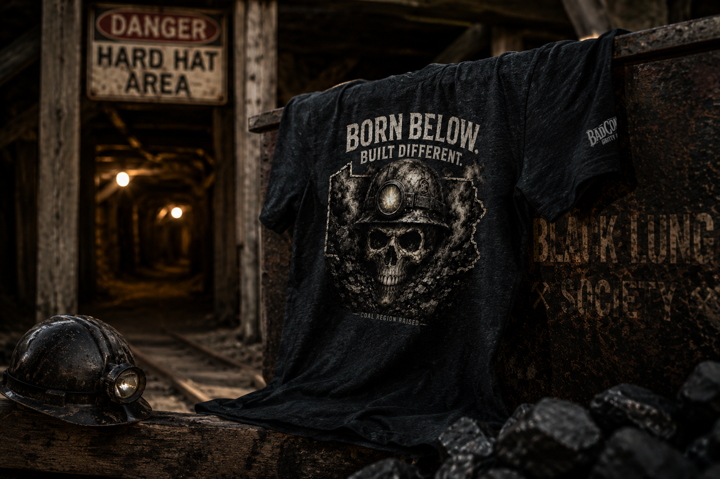 Born Below. Built Different. | Black Lung Society Coal Region T-Shirt