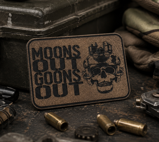 Moons Out Goons Out Leatherette Morale Patch – Velcro-Backed Night Raid Renegade