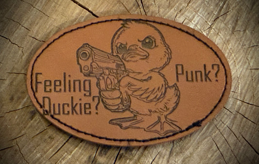 Feeling Duckie? Punk? Leatherette Morale Patch – Velcro-Backed Armed Quacker