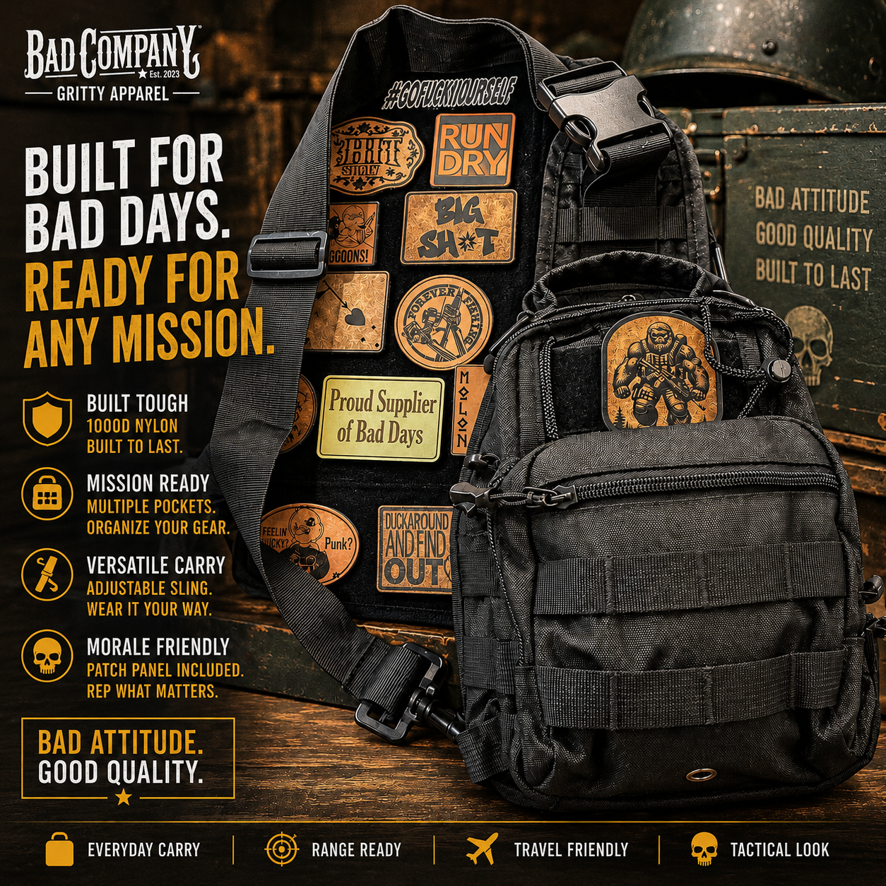 Bad Decisions Tactical Sling Bag - Black
